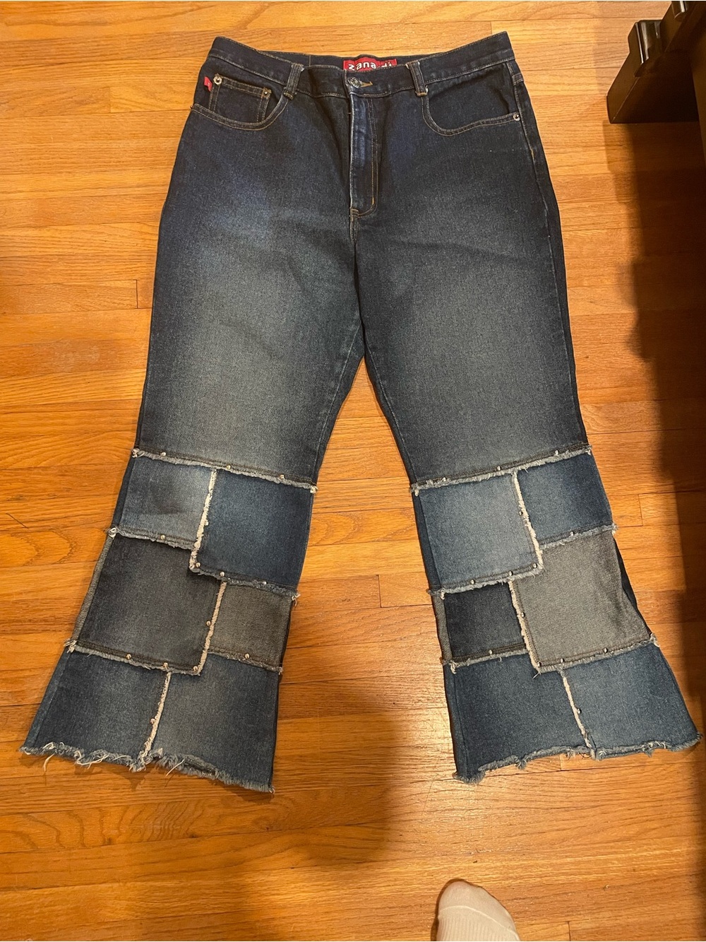 Vintage Y2K Zana Di Dark Blue Patchwork Wide-Leg Jeans